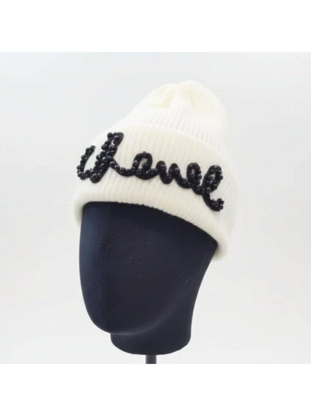 *Cream Knit Beanie Pearl Logo Inspired Winter Hat Cozy Luxe Style NWT